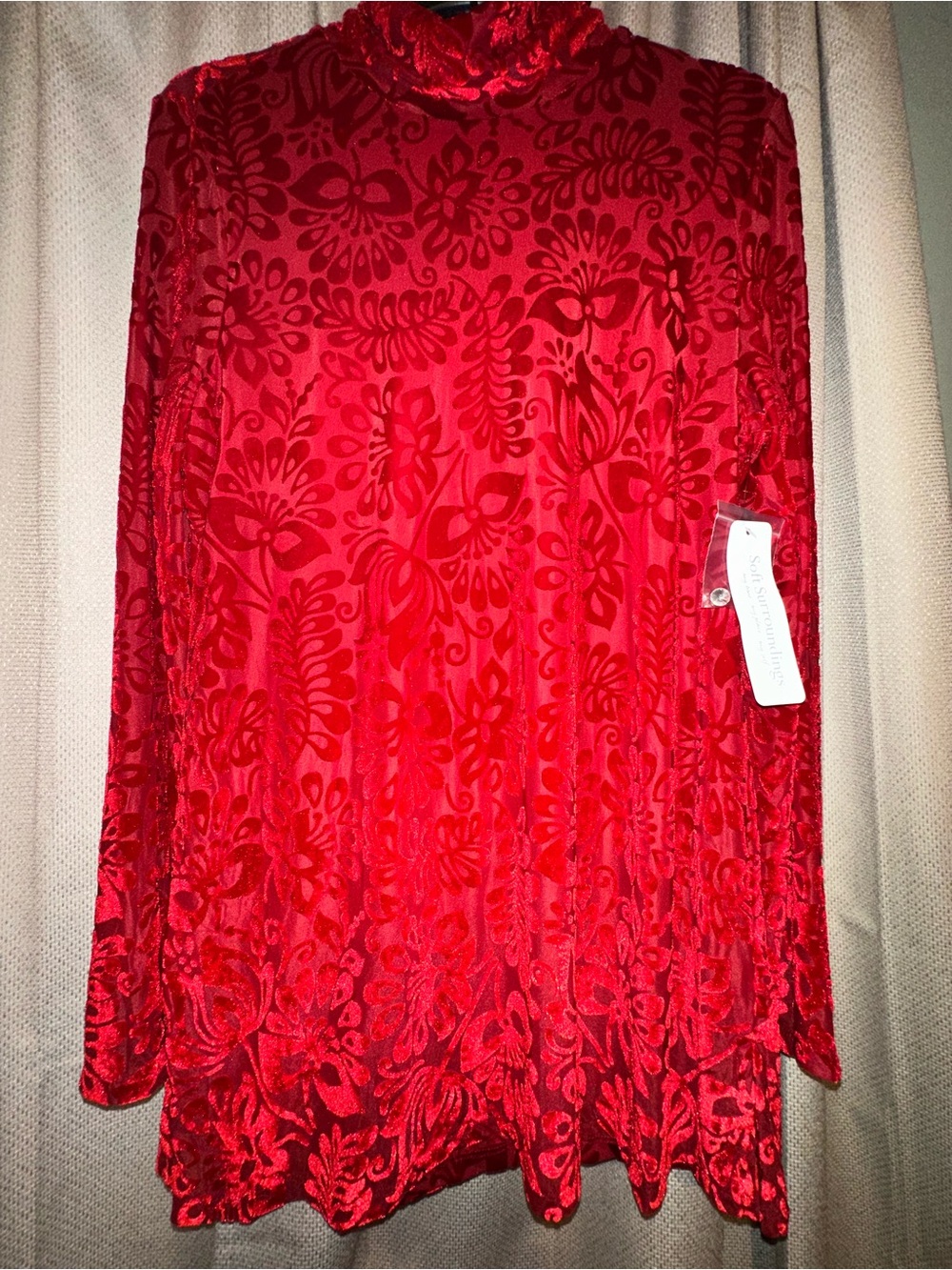 Soft Surrounds Walden Burnout Velvet Mockneck Red Top Womens M NWT